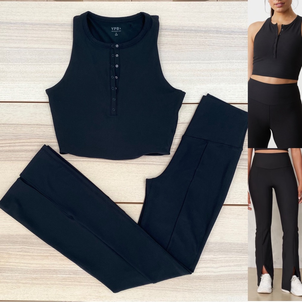 YPB sculptLUX Split-Hem Flare Legging + Plunge Henley Slim Tank | size M